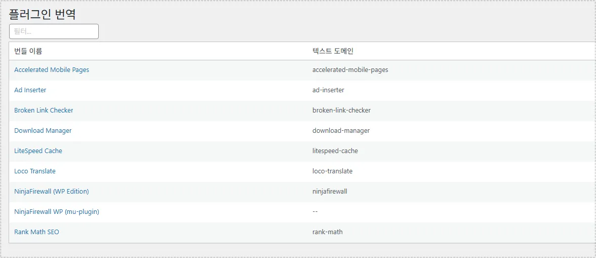 워드프레스 번역 수정을 위한 플러그인 선택 화면