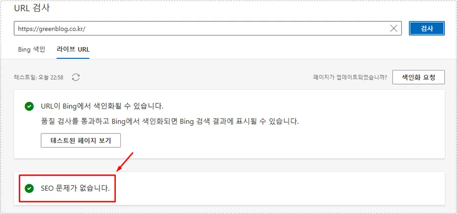빙 웹마스터 H1 태그 오류 해결 화면
