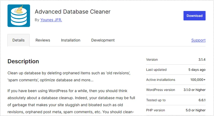 워드프레스 Advanced Database Cleaner 설치 화면