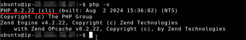 라이트세일 SSH php -v 명령어 CLI PHP 버전 확인 화면