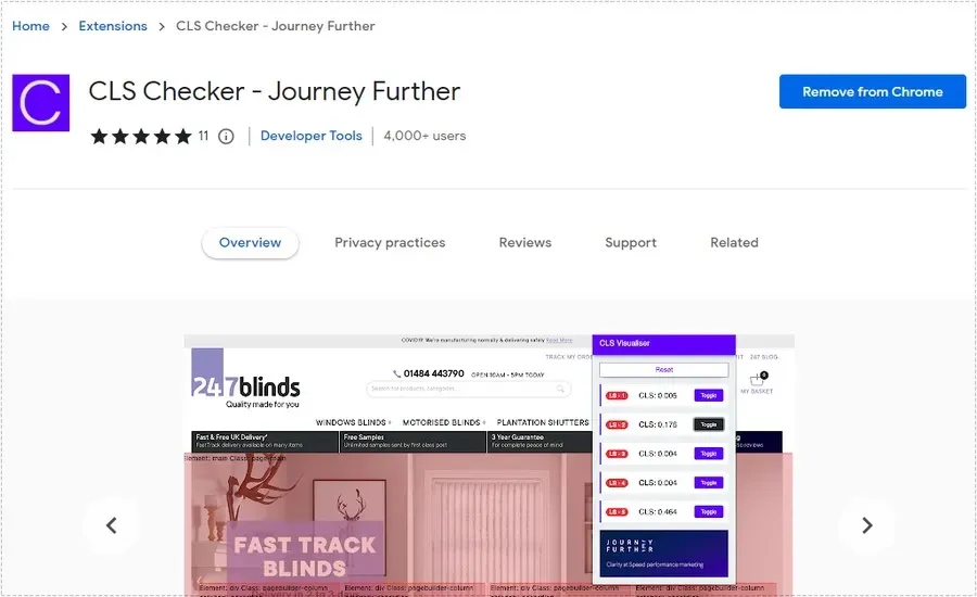 CLS Checker 확장 프로그램 설치 화면