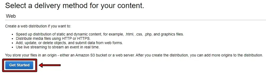 CloudFront Web CDN 배포 방식 선택 화면