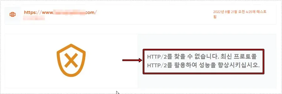 AWS Lightsail HTTP/2 비활성화 테스트 화면