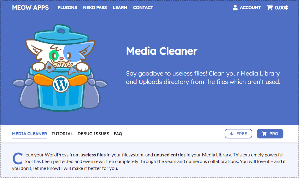 워드프레스 Media Cleaner 플러그인 화면