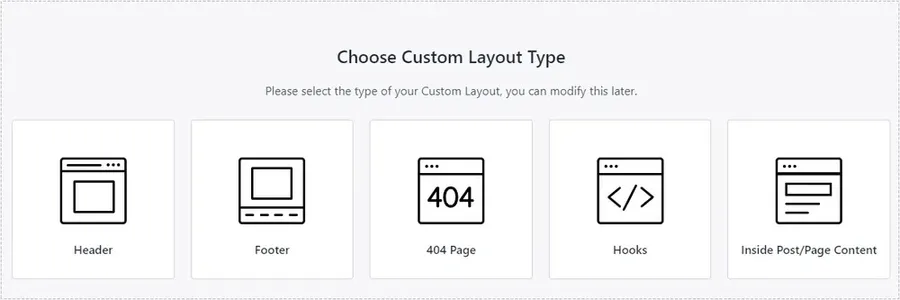 Custom Layout 생성 시 Hooks 타입을 선택하는 화면