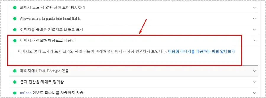 PageSpeed 로고 이미지 해상도 오류 화면