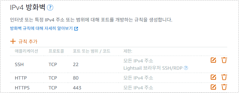 라이트세일 nginx 리버스 프록시 포트 설정 화면