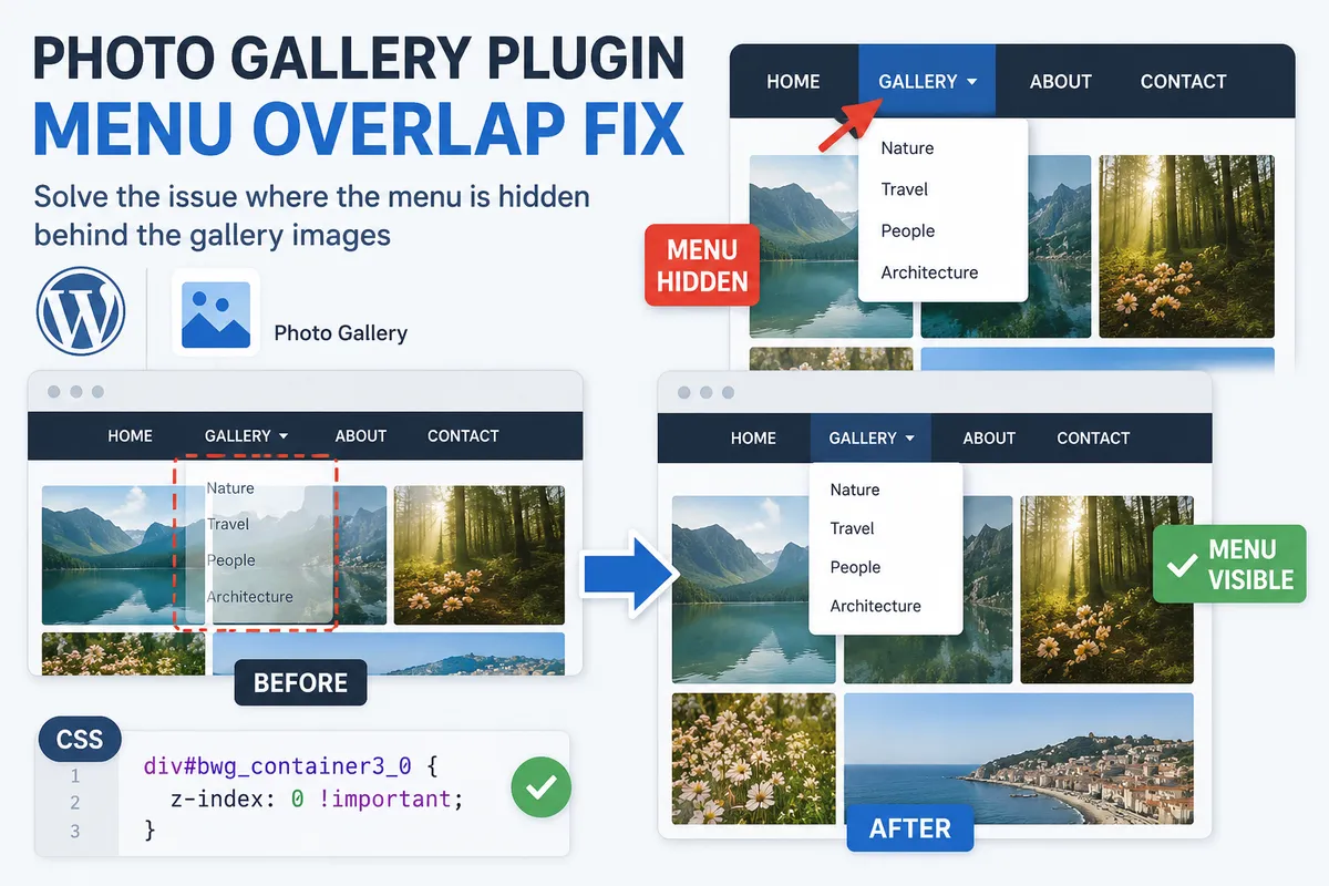 Photo Gallery 플러그인 메뉴 가려짐 해결 방법