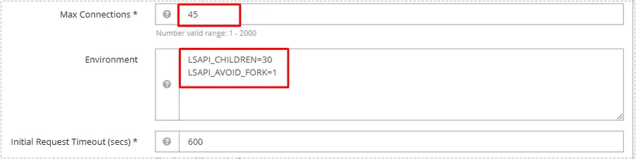 OpenLiteSpeed Virtual Host 메뉴에서 External App 편집 화면