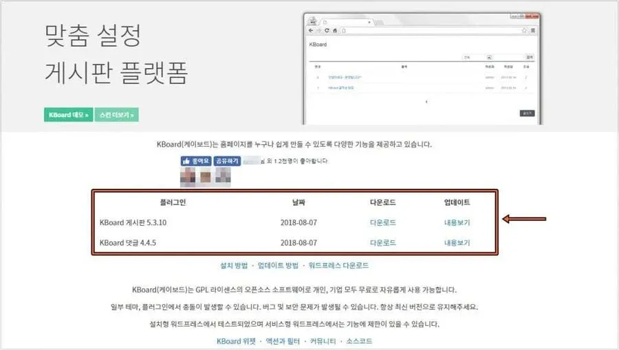 KBoard download page used before WordPress installation