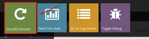 OpenLiteSpeed administrative menu showing the Graceful Restart button