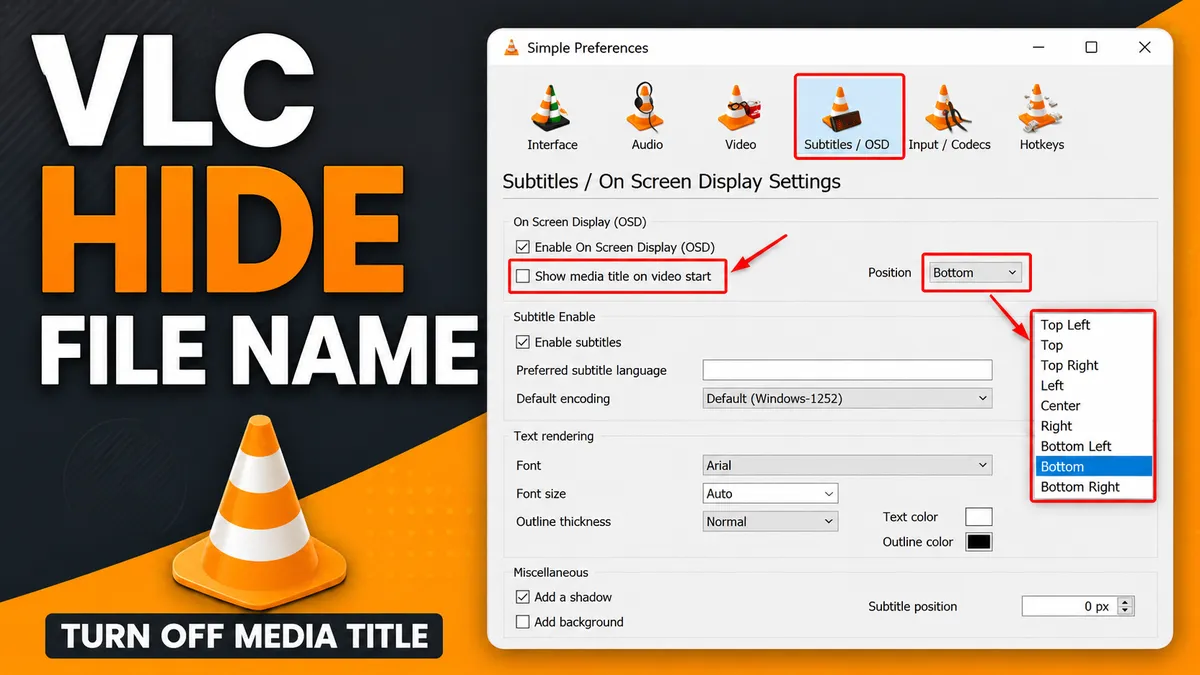 VLC 파일명 표시 제거