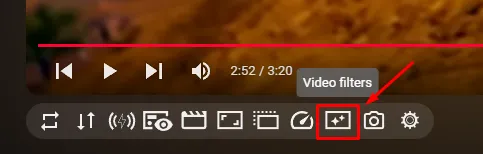 유튜브 영상 아래 Video Filters 아이콘을 선택하는 위치