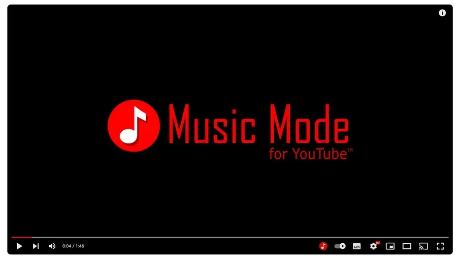 유튜브 동영상 화면이 Music Mode 로고로 바뀌고 오디오만 재생되는 모습